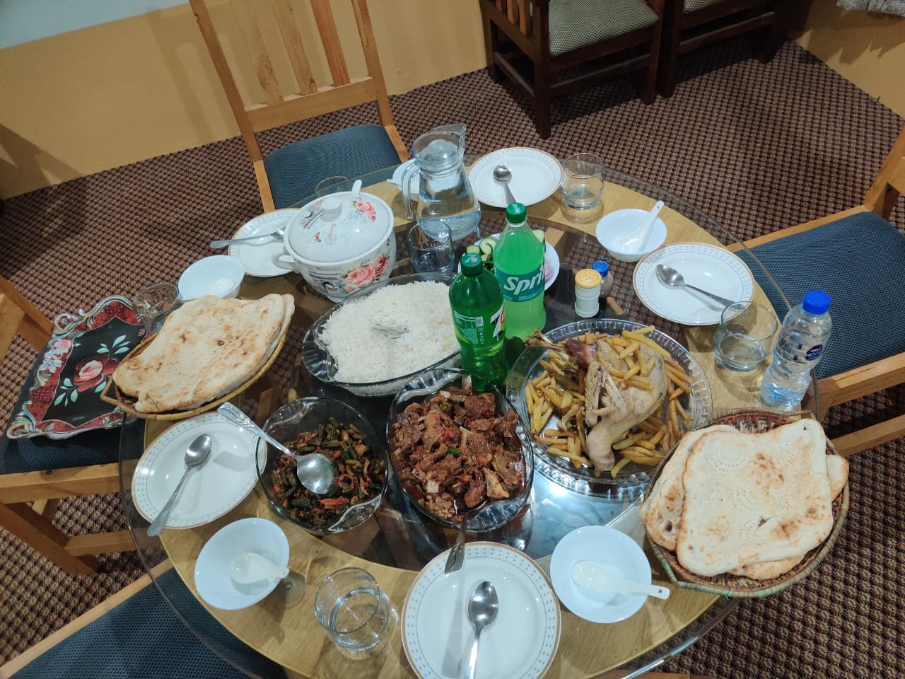 Traditional dinner spread for guests